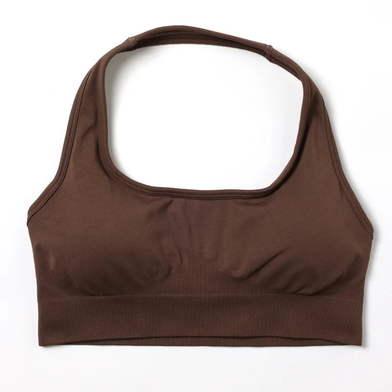 Treva Halter Bra Brown, Backless, Full Support